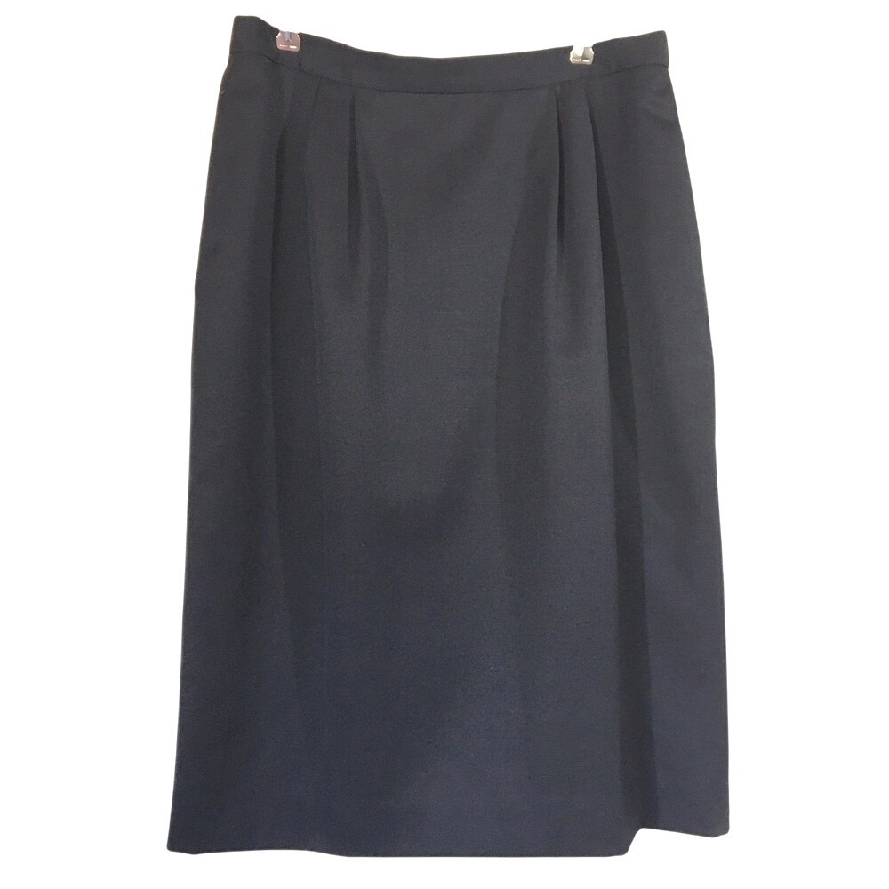 Lands' End Pencil Skirt Womens 14 Black Excellent Vintage 100% Wool Pleated Midi